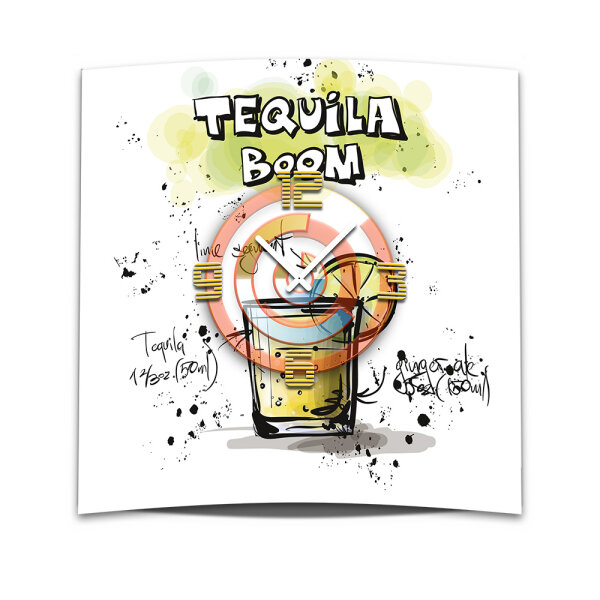 Wanduhr XXL 3D Optik Dixtime Cocktail Tequila Boom 50x50 cm leises Uhrwerk GQ-032