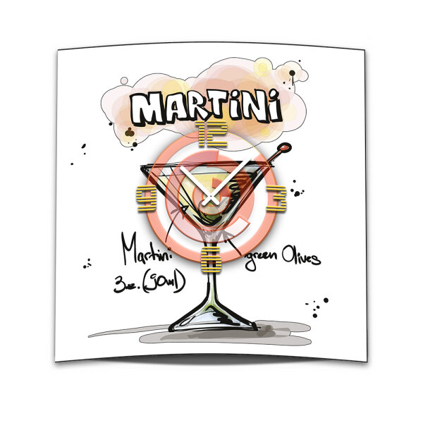 Wanduhr XXL 3D Optik Dixtime Cocktail Martini 50x50 cm leises Uhrwerk GQ-021