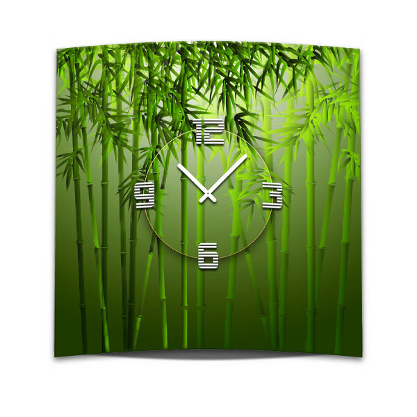 Wanduhr XXL 3D Optik Dixtime grüner Bambus 50x50 cm leises Uhrwerk GQ-018