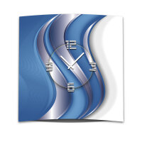Wanduhr XXL 3D Optik Dixtime blau silber Wellen 50x50 cm...