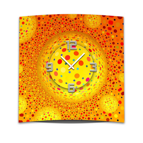 Wanduhr XXL 3D Optik Dixtime orange Punkte 50x50 cm leises Uhrwerk GQ-016