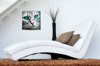 Wanduhr XXL 3D Optik Dixtime blaue Augen Katze 50x50 cm...
