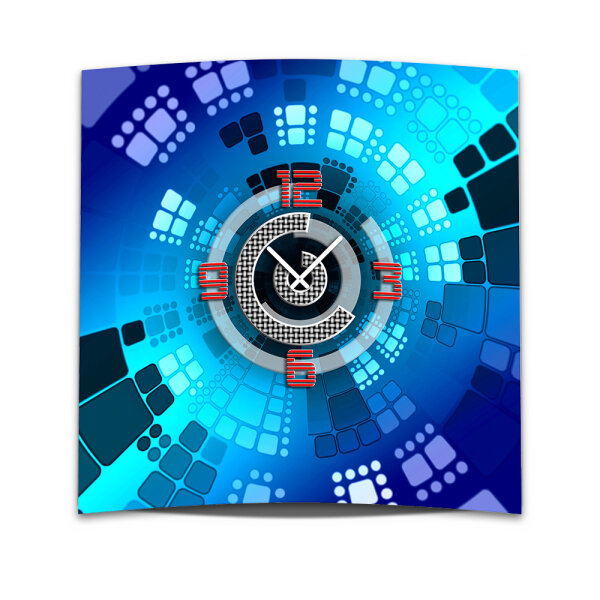 Wanduhr XXL 3D Optik Dixtime abstrakt blau 50x50 cm leises Uhrwerk GQ-002