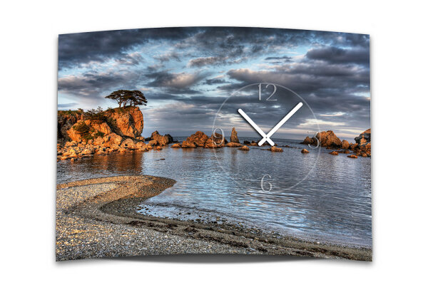 Wanduhr XXL 3D Optik Dixtime Küste Meer Felsen 50x70 cm leises Uhrwerk GR-040