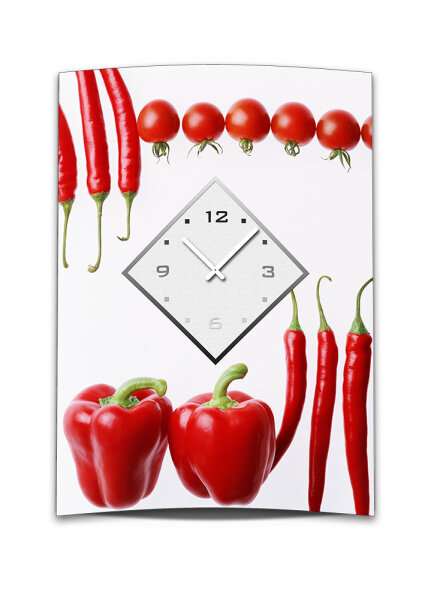 Wanduhr XXL 3D Optik Dixtime Tomate Paprika Chili 50x70 cm leises Uhrwerk GR-036