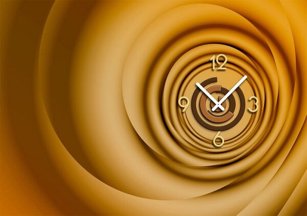 6151 Dixtime Designer Wanduhr, Wanduhren, edle Wohnraumuhr, zeitloses Design, caramell gold braun Nuancen,