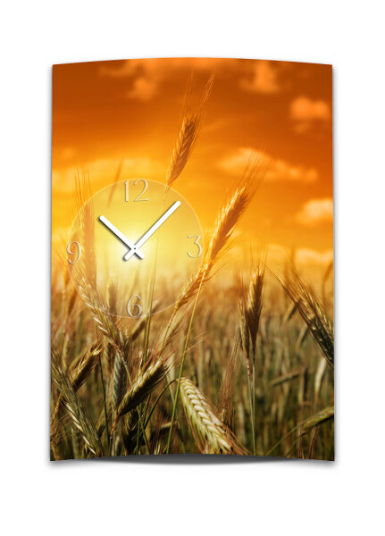 Wanduhr XXL 3D Optik Dixtime Sonnenuntergang Kornfeld 50x70 cm leises Uhrwerk GR-020