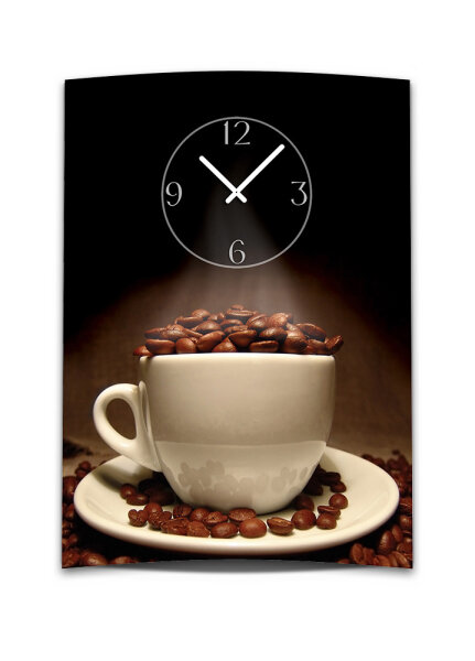 Wanduhr XXL 3D Optik Dixtime Kaffee Tasse Bohnen 50x70 cm leises Uhrwerk GR-018