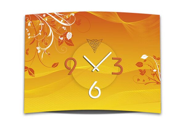 Wanduhr XXL 3D Optik Dixtime abstrakt orange Blüten 50x70 cm leises Uhrwerk GR-015