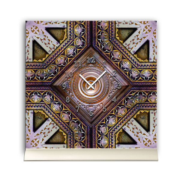 Tischuhr 30cmx30cm inkl. Alu-Ständer -orientalisches Design Motiv Marokko-Fliese geräuschloses Quarzuhrwerk -Wanduhr-Standuhr TU3775 DIXTIME