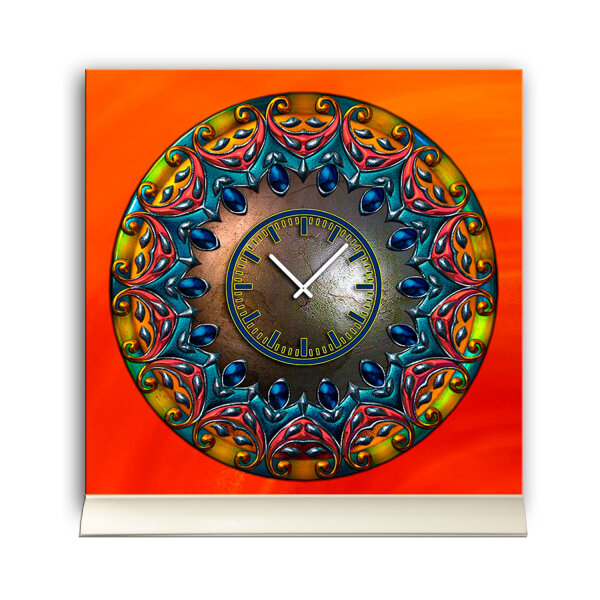 Tischuhr 30cmx30cm inkl. Alu-Ständer -antikes Design Artefakt Rosette  geräuschloses Quarzuhrwerk -Wanduhr-Standuhr TU3787 DIXTIME