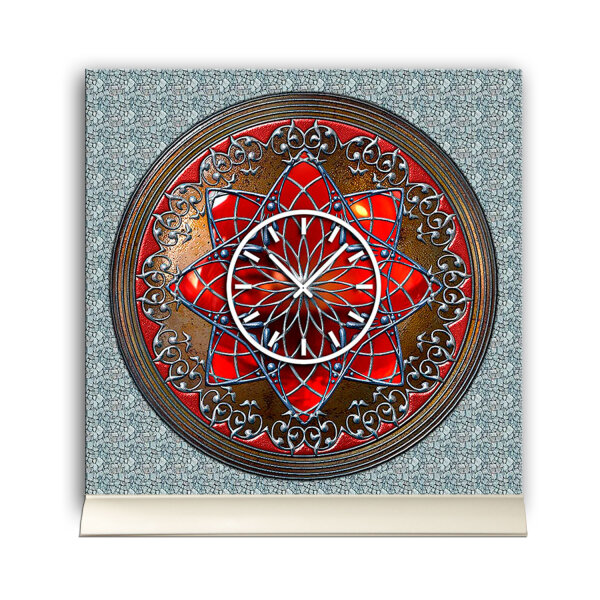 Tischuhr 30cmx30cm inkl. Alu-Ständer -antikes Design Artefakt rot Mittelalter  geräuschloses Quarzuhrwerk -Wanduhr-Standuhr TU3791 DIXTIME
