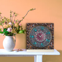 Tischuhr 30cmx30cm inkl. Alu-Ständer -antikes Design bronze Artefakt Rosette geräuschloses Quarzuhrwerk -Wanduhr-Standuhr TU3796 DIXTIME