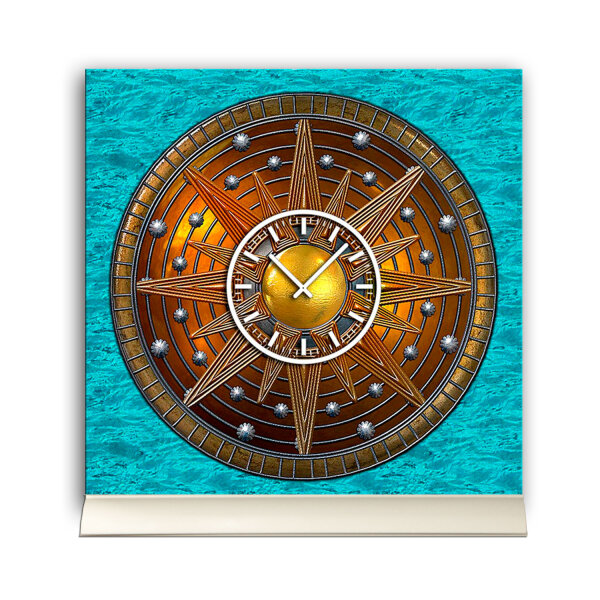 Tischuhr 30cmx30cm inkl. Alu-Ständer -antikes Design Mittelalter Artefakt Steampunk Sonne geräuschloses Quarzuhrwerk -Wanduhr-Standuhr TU3797 DIXTIME