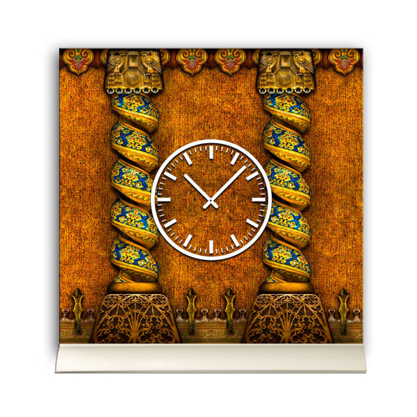 Tischuhr 30cmx30cm inkl. Alu-Ständer -antikes Design Säulen Orient  geräuschloses Quarzuhrwerk -Wanduhr-Standuhr TU3840 DIXTIME