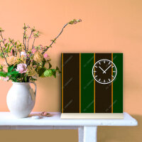 Tischuhr 30cmx30cm inkl. Alu-Ständer -modernes Design Streifen grün braun geräuschloses Quarzuhrwerk -Wanduhr-Standuhr TU3842 DIXTIME