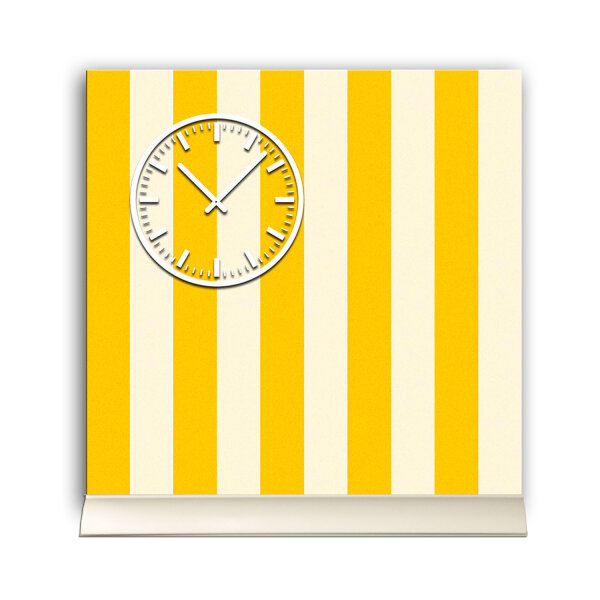 Tischuhr 30cmx30cm inkl. Alu-Ständer -modernes Design Streifen gelb weiß  geräuschloses Quarzuhrwerk -Wanduhr-Standuhr TU3845 DIXTIME