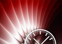 Tischuhr 30cmx30cm inkl. Alu-Ständer -edles Design abstrakt rot  geräuschloses Quarzuhrwerk -Wanduhr-Standuhr TU3848 DIXTIME