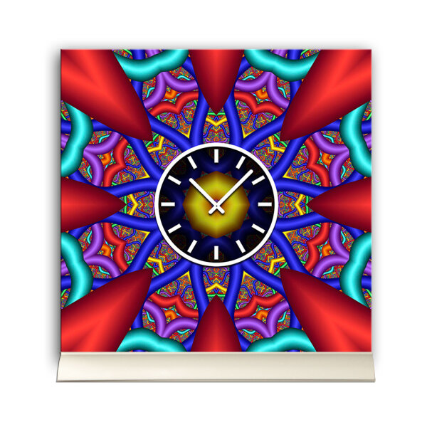 Tischuhr 30cmx30cm inkl. Alu-Ständer -abstraktes Design Cyber Techno bunt geräuschloses Quarzuhrwerk -Wanduhr-Standuhr TU3864 DIXTIME