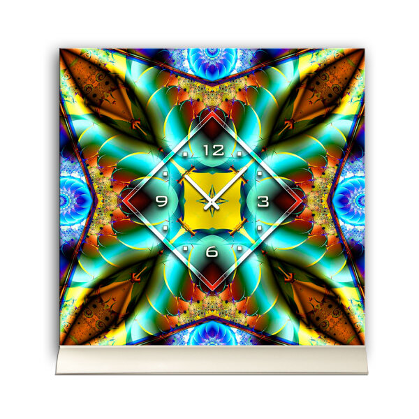 Tischuhr 30cmx30cm inkl. Alu-Ständer -abstraktes Design Kaleidoskop  geräuschloses Quarzuhrwerk -Wanduhr-Standuhr TU3866 DIXTIME