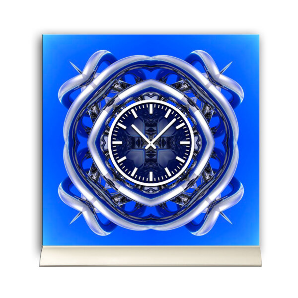 Tischuhr 30cmx30cm inkl. Alu-Ständer -abstraktes Design Cyber Techno blau  geräuschloses Quarzuhrwerk -Wanduhr-Standuhr TU3868 DIXTIME