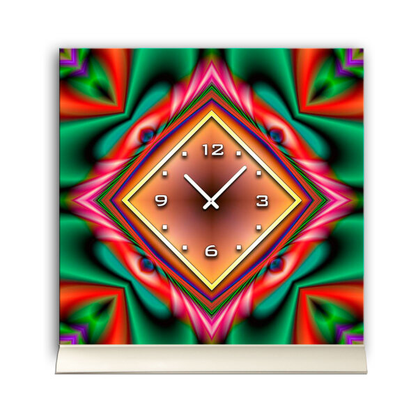 Tischuhr 30cmx30cm inkl. Alu-Ständer -abstraktes Design grün rot geräuschloses Quarzuhrwerk -Wanduhr-Standuhr TU3870 DIXTIME