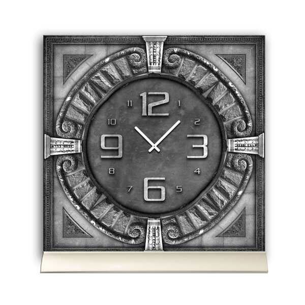 Tischuhr 30cmx30cm inkl. Alu-Ständer -antikes Design  Granitmuster Steinplatte geräuschloses Quarzuhrwerk -Wanduhr-Standuhr TU3962 DIXTIME