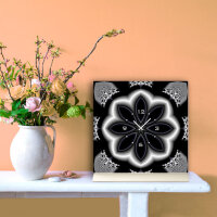 Tischuhr 30cmx30cm inkl. Alu-Ständer -abstraktes Design Blume schwarz  geräuschloses Quarzuhrwerk -Wanduhr-Standuhr TU3997 DIXTIME