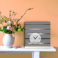 Tischuhr 30cmx30cm inkl. Alu-Ständer -modernes Design Streifen grau anthrazit  geräuschloses Quarzuhrwerk -Wanduhr-Standuhr TU4083 DIXTIME