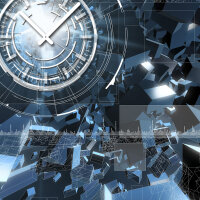 Wanduhr XXL 3D Optik Dixtime abstrakt blau Fragmente 50x70 cm leises Uhrwerk GR-002