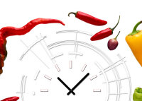 Tischuhr 30cmx30cm inkl. Alu-Ständer -modernes Design Paprika Peperoni geräuschloses Quarzuhrwerk -Küchenuhr-Standuhr TU4161 DIXTIME