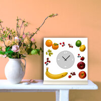 Tischuhr 30cmx30cm inkl. Alu-Ständer -modernes Design Obst Früchte Zitrone Orange Banane geräuschloses Quarzuhrwerk -Küchenuhr-Standuhr TU4178 DIXTIME