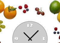Tischuhr 30cmx30cm inkl. Alu-Ständer -modernes Design Obst Früchte Zitrone Orange Banane geräuschloses Quarzuhrwerk -Küchenuhr-Standuhr TU4178 DIXTIME