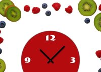 Tischuhr 30cmx30cm inkl. Alu-Ständer -modernes Design Obst Früchte Kiwi Beeren geräuschloses Quarzuhrwerk -Küchenuhr-Standuhr TU4180 DIXTIME