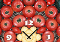 Tischuhr 30cmx30cm inkl. Alu-Ständer -modernes Design Gemüse Tomate Kürbis  geräuschloses Quarzuhrwerk -Küchenuhr-Standuhr TU4185 DIXTIME