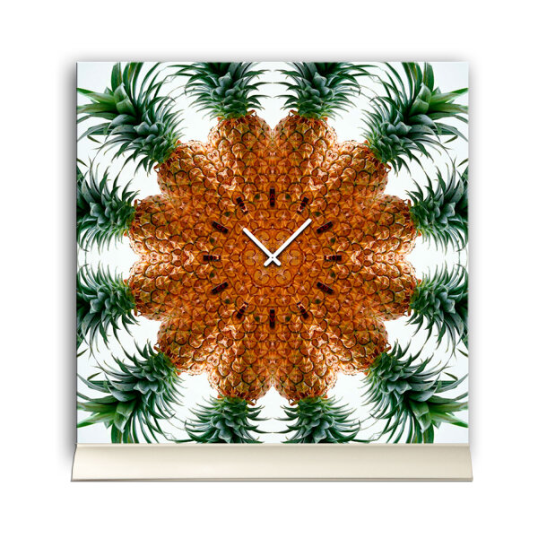 Tischuhr 30cmx30cm inkl. Alu-Ständer -modernes Design Ananas  geräuschloses Quarzuhrwerk -Wanduhr-Standuhr TU4188 DIXTIME