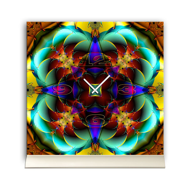 Tischuhr 30cmx30cm inkl. Alu-Ständer -abstraktes Design Kaleidoskop bunt  geräuschloses Quarzuhrwerk -Wanduhr-Standuhr TU4197 DIXTIME