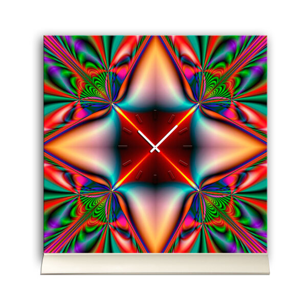 Tischuhr 30cmx30cm inkl. Alu-Ständer -abstraktes Design Kaleidoskop bunt geräuschloses Quarzuhrwerk -Wanduhr-Standuhr TU4199 DIXTIME