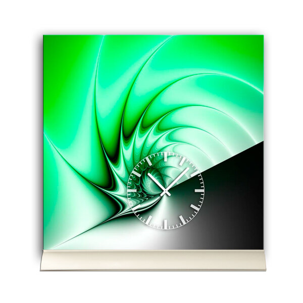 Tischuhr 30cmx30cm inkl. Alu-Ständer -edles Design grün  geräuschloses Quarzuhrwerk -Wanduhr-Standuhr TU4211 DIXTIME