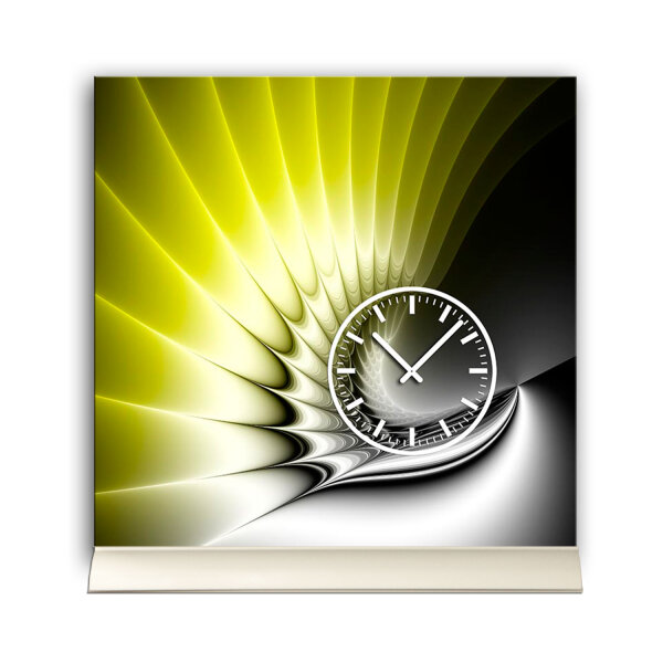 Tischuhr 30cmx30cm inkl. Alu-Ständer -edles Design gelb  geräuschloses Quarzuhrwerk -Wanduhr-Standuhr TU4221 DIXTIME