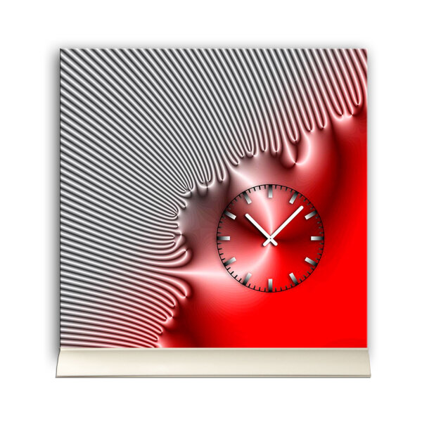 Tischuhr 30cmx30cm inkl. Alu-Ständer -edles Design silbergrau  rot  geräuschloses Quarzuhrwerk -Wanduhr-Standuhr TU4227 DIXTIME