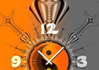 Tischuhr 30cmx30cm inkl. Alu-Ständer -mystisches Design Yin Yang orange grau  geräuschloses Quarzuhrwerk -Wanduhr-Standuhr TU4239 DIXTIME