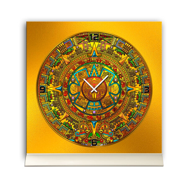 Tischuhr 30cmx30cm inkl. Alu-Ständer -mystisches Design Sonnenscheibe Maya Kalender  geräuschloses Quarzuhrwerk -Wanduhr-Standuhr TU4242 DIXTIME
