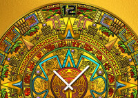 Tischuhr 30cmx30cm inkl. Alu-Ständer -mystisches Design Sonnenscheibe Maya Kalender  geräuschloses Quarzuhrwerk -Wanduhr-Standuhr TU4242 DIXTIME