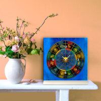 Tischuhr 30cmx30cm inkl. Alu-Ständer -modernes Design Astro Sternzeichen Zodiac geräuschloses Quarzuhrwerk -Wanduhr-Standuhr TU4243 DIXTIME