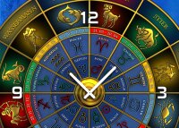 Tischuhr 30cmx30cm inkl. Alu-Ständer -modernes Design Astro Sternzeichen Zodiac geräuschloses Quarzuhrwerk -Wanduhr-Standuhr TU4243 DIXTIME