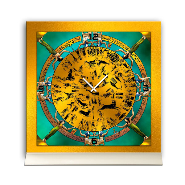 Tischuhr 30cmx30cm inkl. Alu-Ständer -mystisches Design Ägypten Hieroglyphen  geräuschloses Quarzuhrwerk -Wanduhr-Standuhr TU4244 DIXTIME