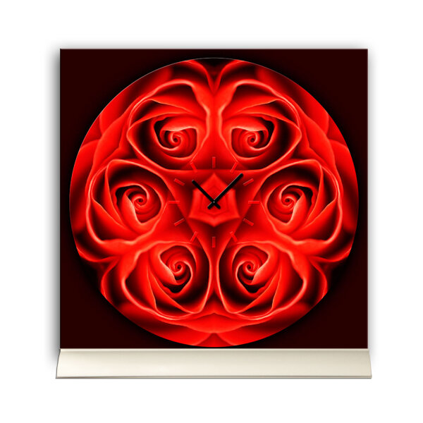 Tischuhr 30cmx30cm inkl. Alu-Ständer -modernes Design  rote Rosen  geräuschloses Quarzuhrwerk -Wanduhr-Standuhr TU4256 DIXTIME