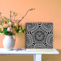 Tischuhr 30cmx30cm inkl. Alu-Ständer -Zentangle Design Fraktal schwarz weiß geräuschloses Quarzuhrwerk -Wanduhr-Standuhr TU4313 DIXTIME