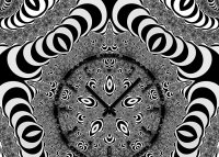 Tischuhr 30cmx30cm inkl. Alu-Ständer -Zentangle Design Fraktal schwarz weiß geräuschloses Quarzuhrwerk -Wanduhr-Standuhr TU4313 DIXTIME